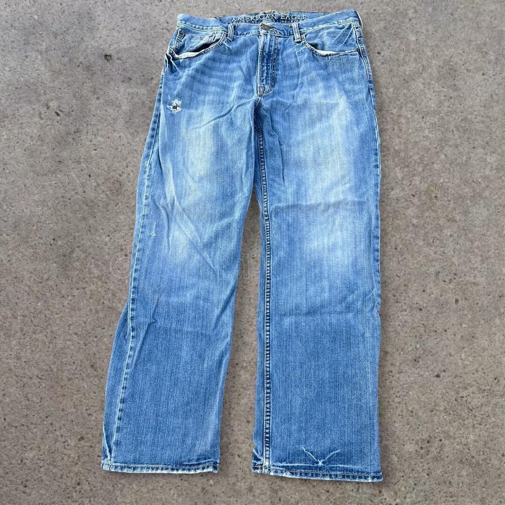 Vintage American Eagle Low Loose Baggy Denim Jeans Blue Y2K Skater Mens 34x32 - Picture 2 of 7